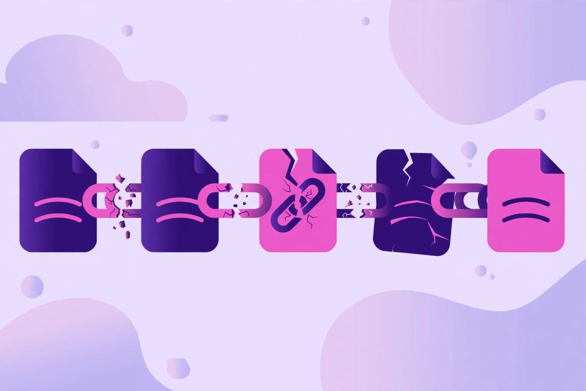 Illustration of broken links and 404 error pages breaking the path for paid clicks