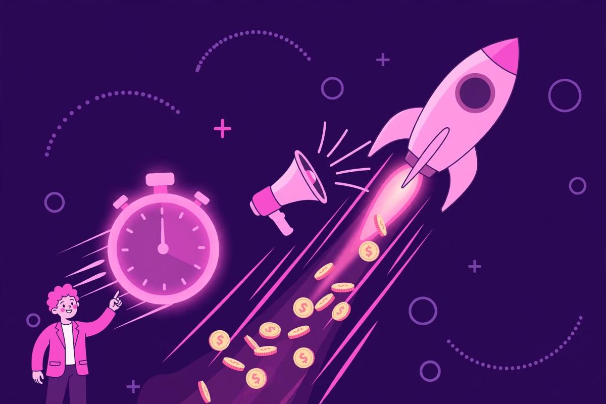 Flat-vector illustration of a targeted ad campaign delivering immediate leads, showing when PPC is the better choice.