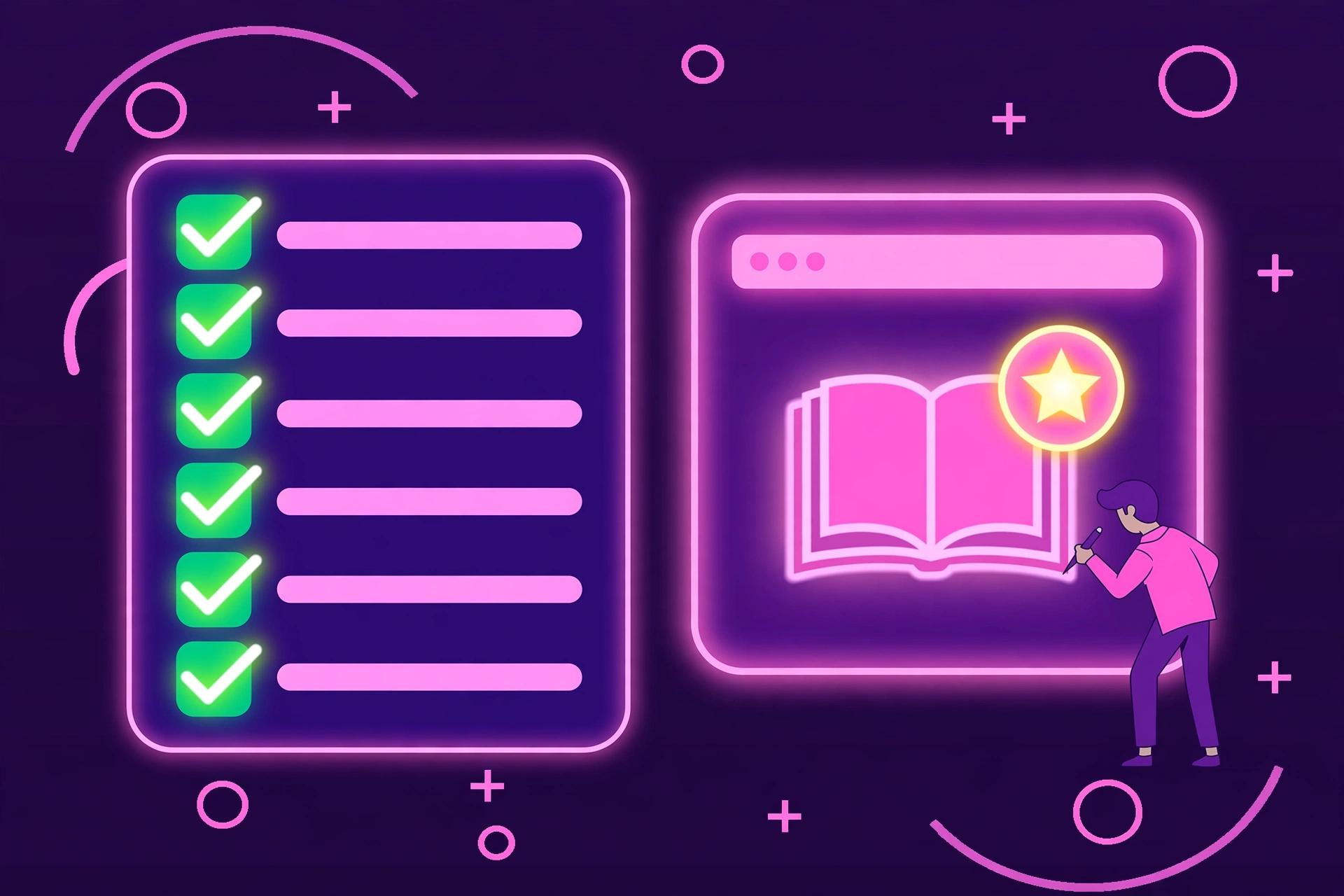 Illustration of a six-point checklist with checkmarks beside a reputable publication website.