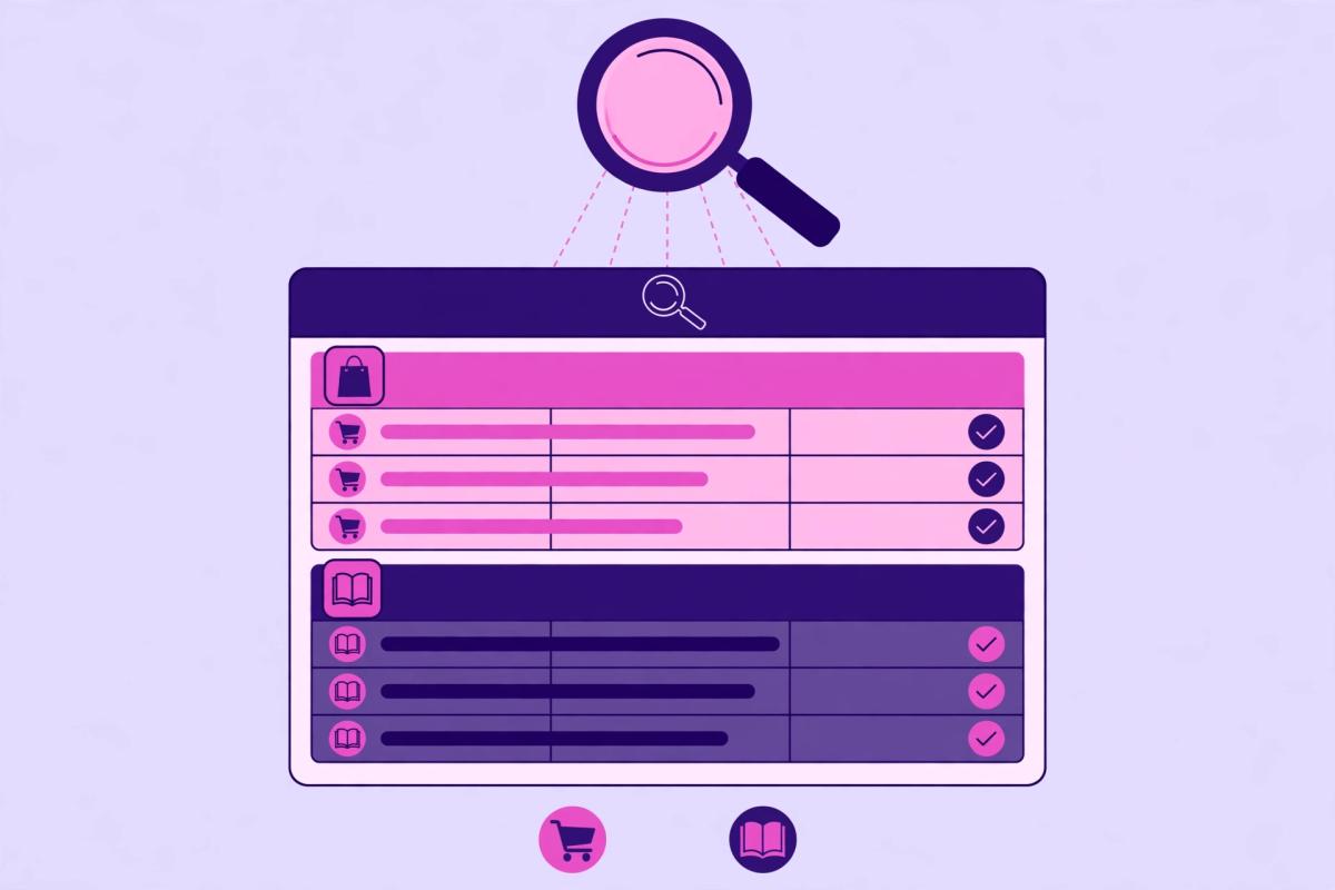 Illustration of keyword rankings split into money keywords and informational keywords with tracker data verified against Search Console.