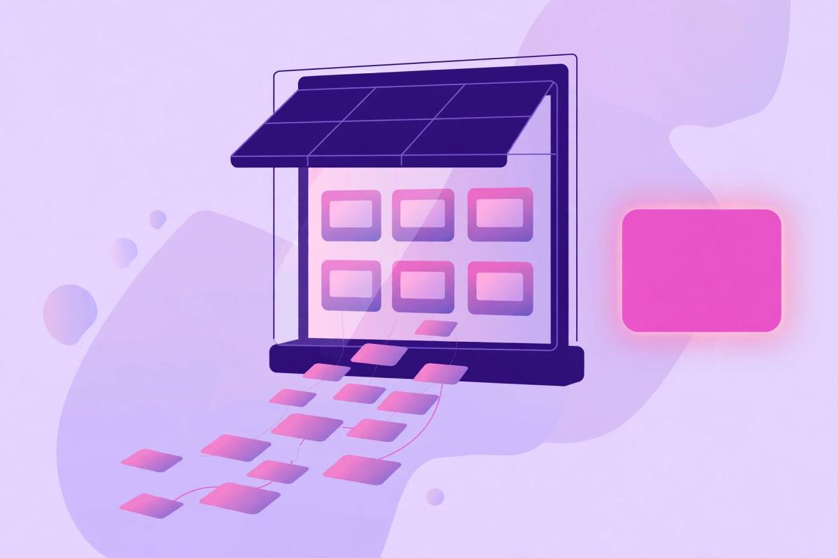 Illustration of a category page as a storefront window lifting many product cards at once, beside a single standalone product card, showing why category pages carry more ranking leverage