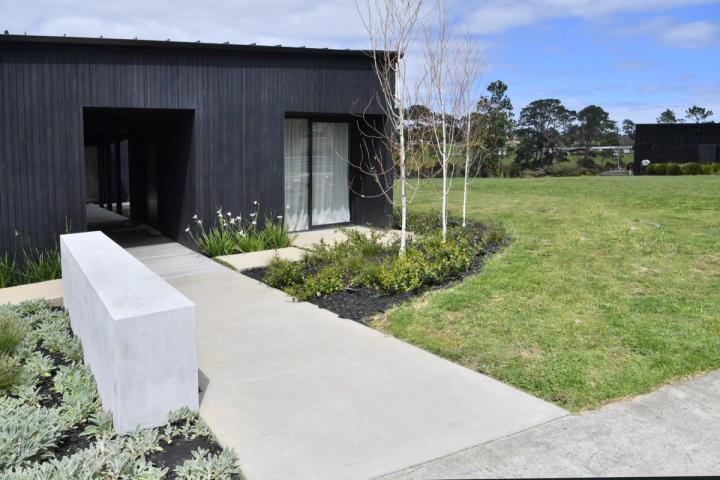 Board-formed concrete finish with timber grain