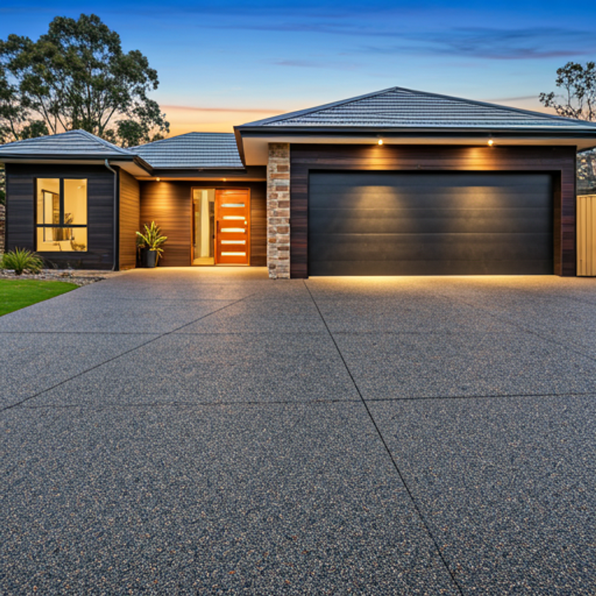 Exposed aggregate driveway at a modern Auckland home