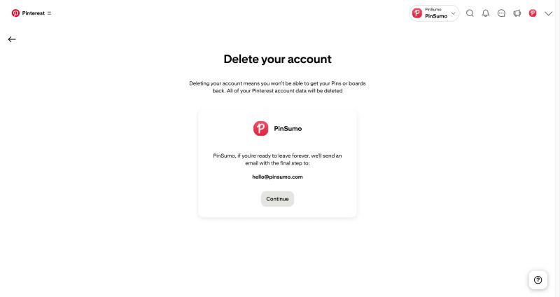 Delete Pinterest account email