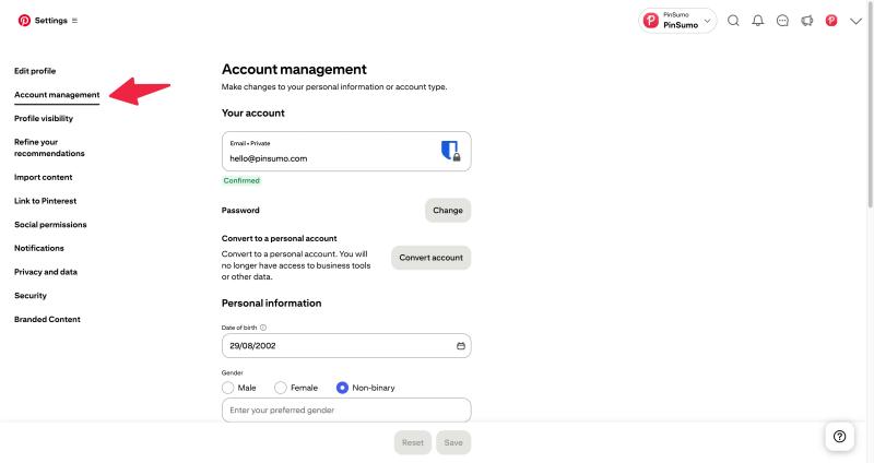 Pinterest account management