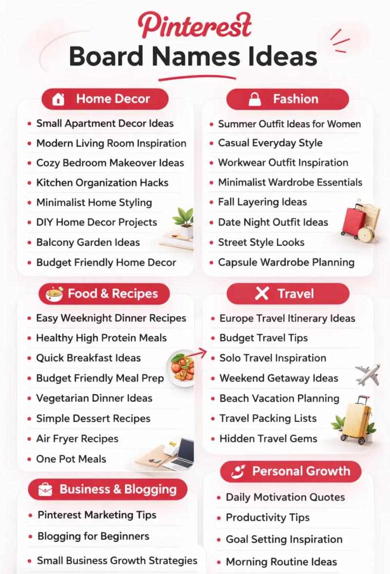 Pinterest board name ideas infographic