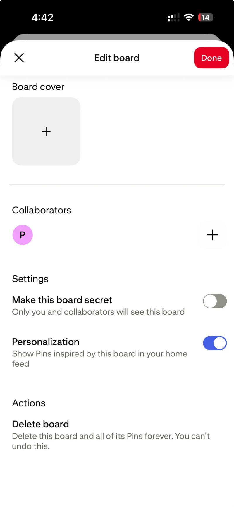 Delete Pinterest Board