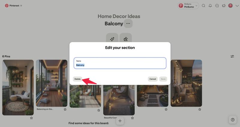 delete Pinterest Section