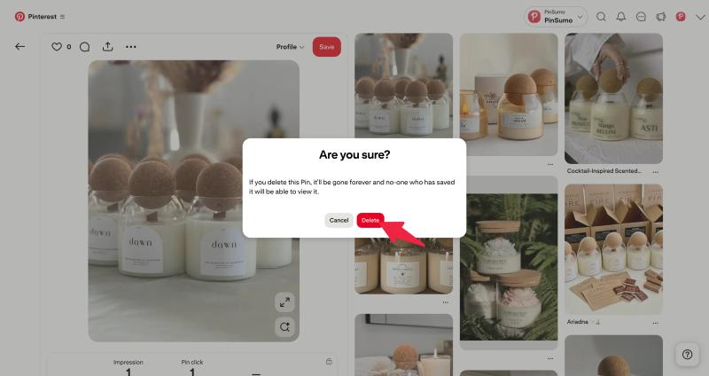 confirm delete pin popup