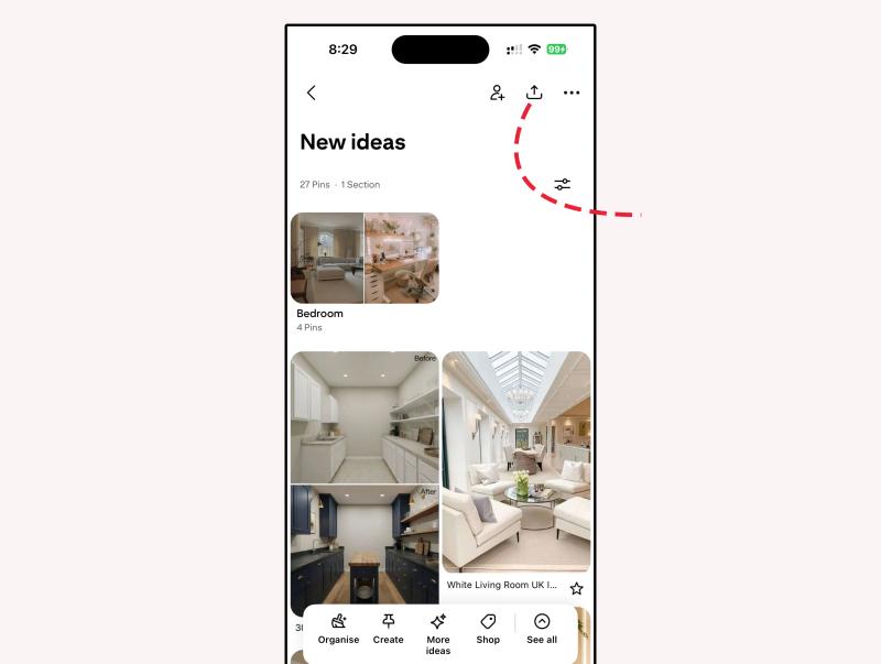 share button Pinterest board