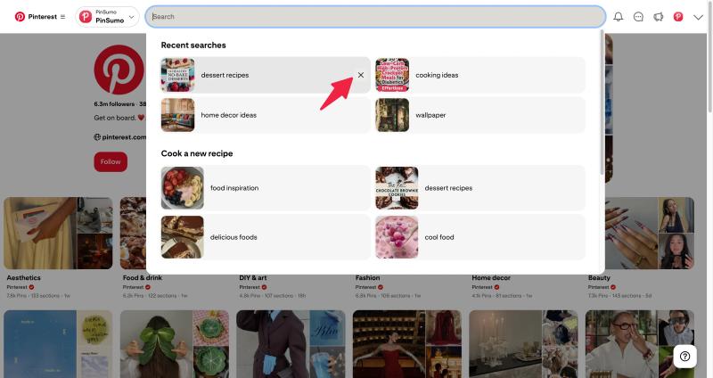 Delete Pinterest search