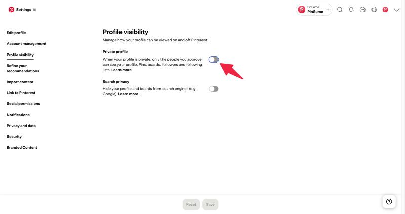 Private Pinterest account