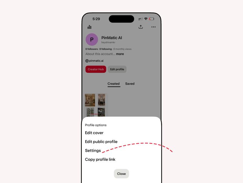 Pinterest settings on phone