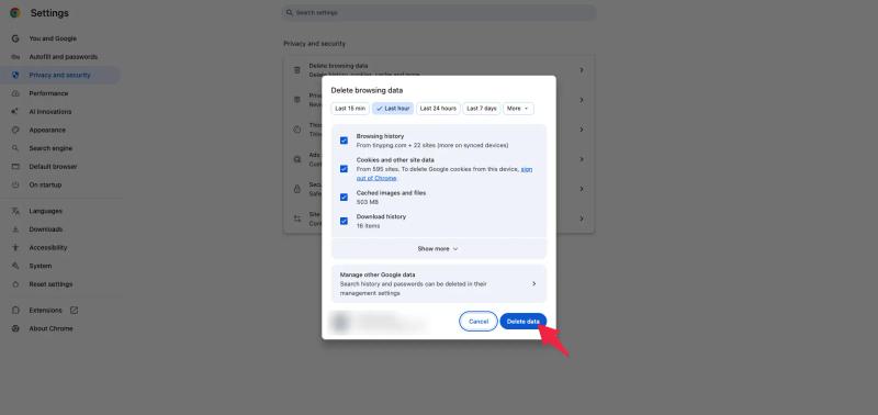 clear browsing history and cache