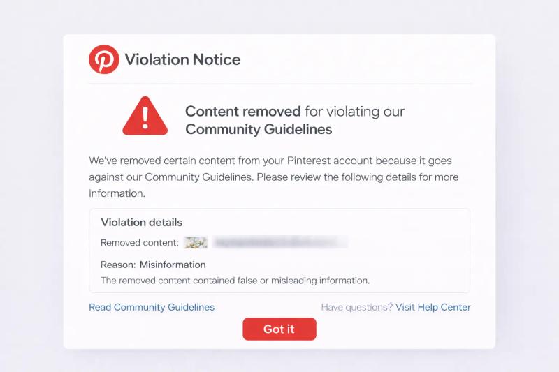 Pinterest Violation Notice