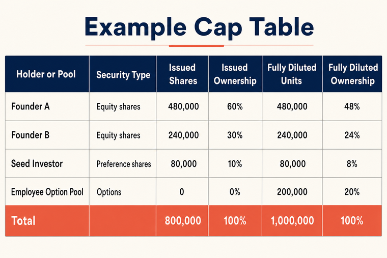 Illustrative issued and fully diluted ownership views.