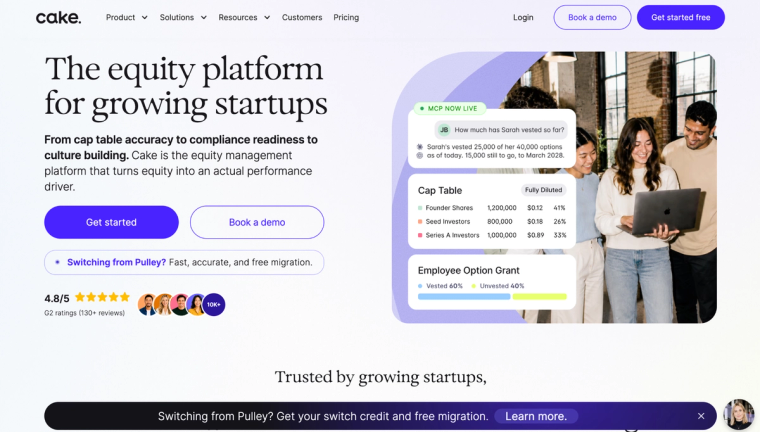 Cake Equity homepage