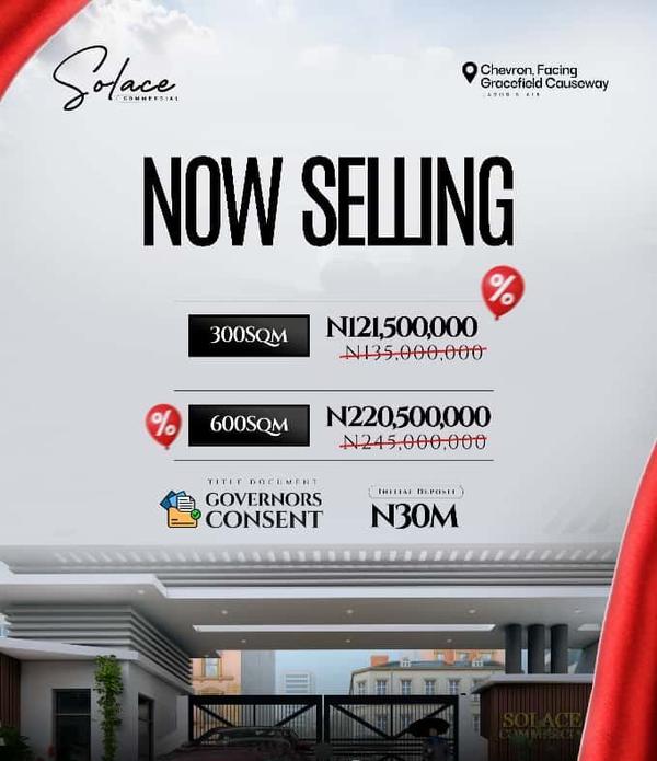 600 Sqm land in solace commercial (44chevron) in Chevron