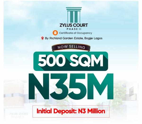 500 sqm dry land with c of o (285ibejulekki) in Ibeju Lekki
