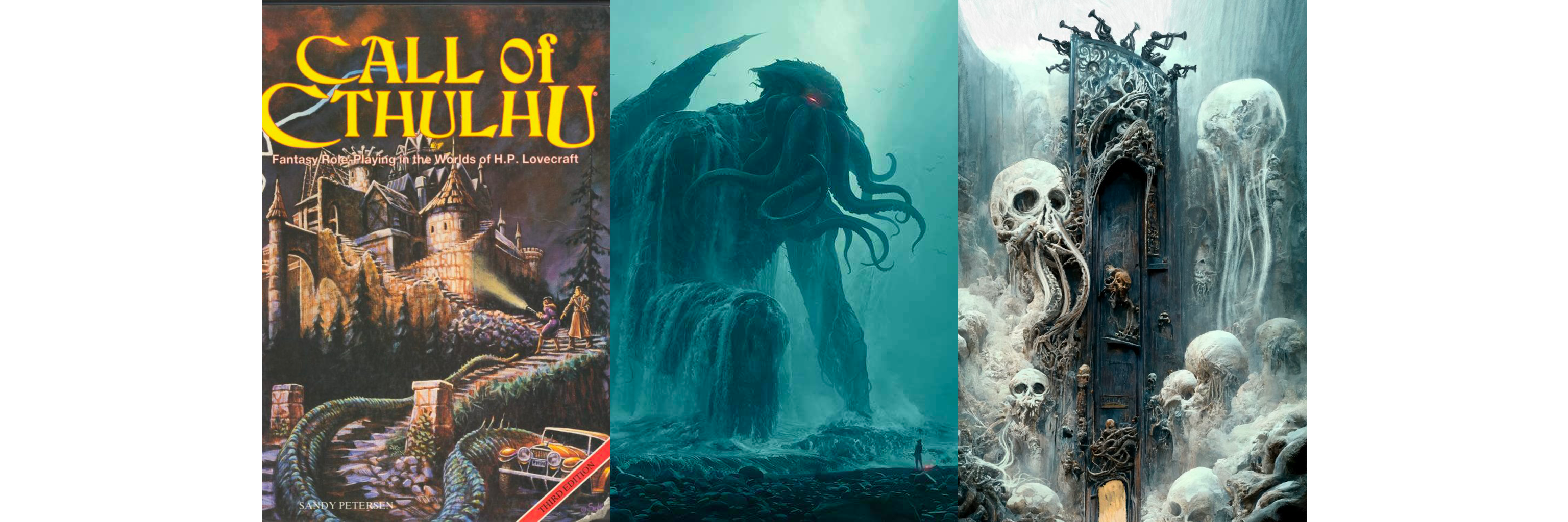 Trois photos d'illustration de l'univers d'H.P. Lovecraft