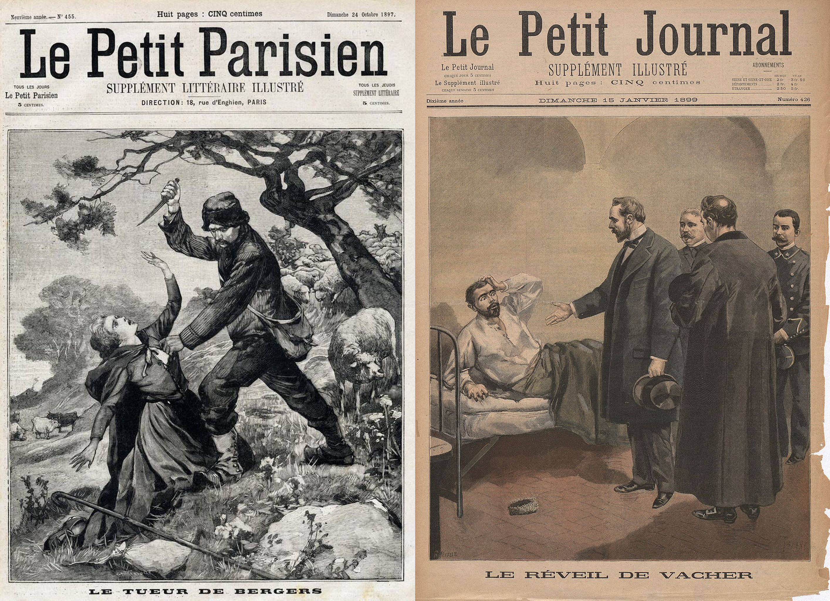 Une du Supplément illustré du Petit Journal, 15 janvier 1899. une du " Petit Parisien ", le 24 octobre 1897
