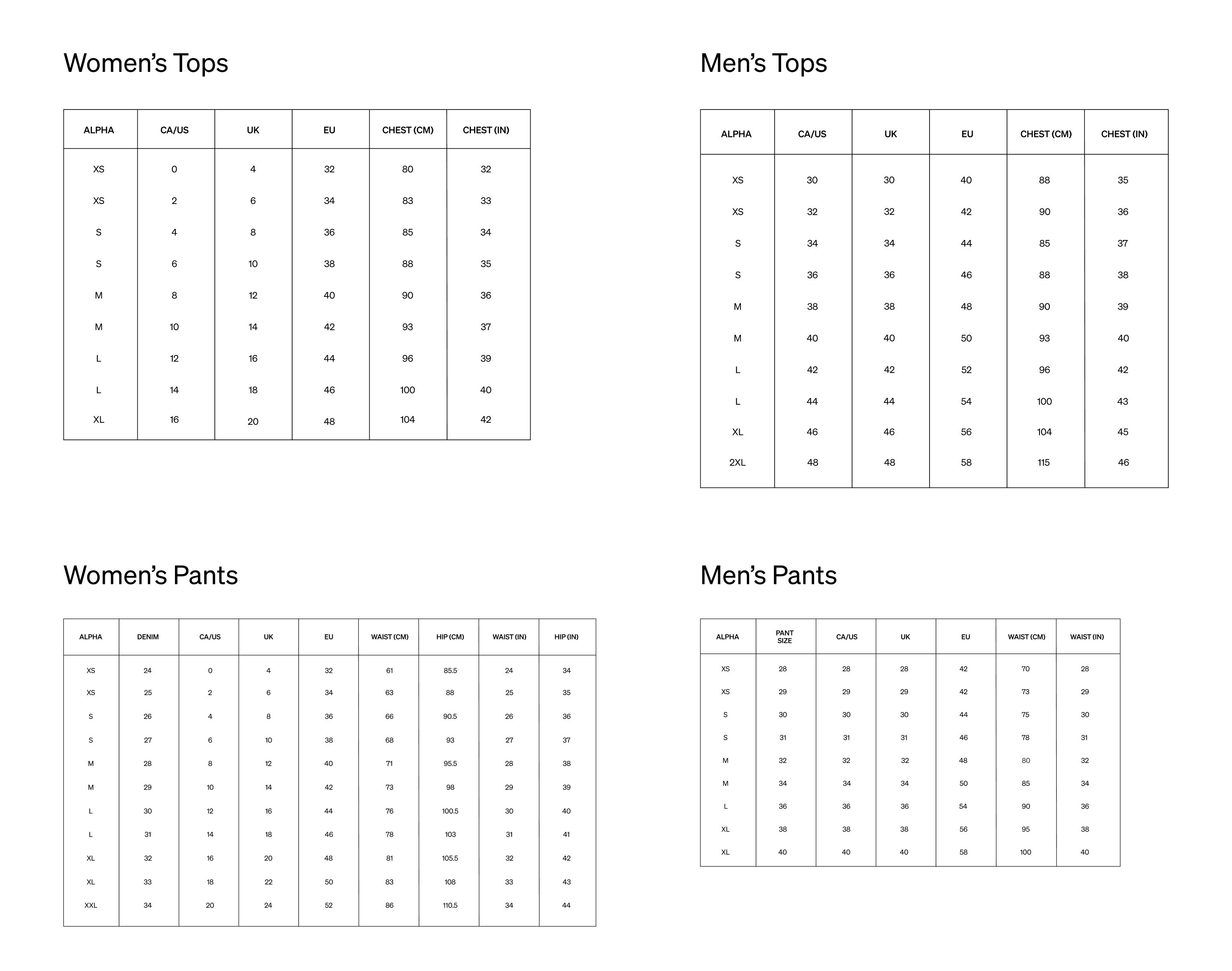 Size guide chart