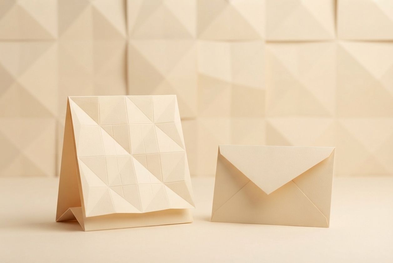 Paper-craft illustration of a folded-paper calendar page standing beside a small closed paper envelope