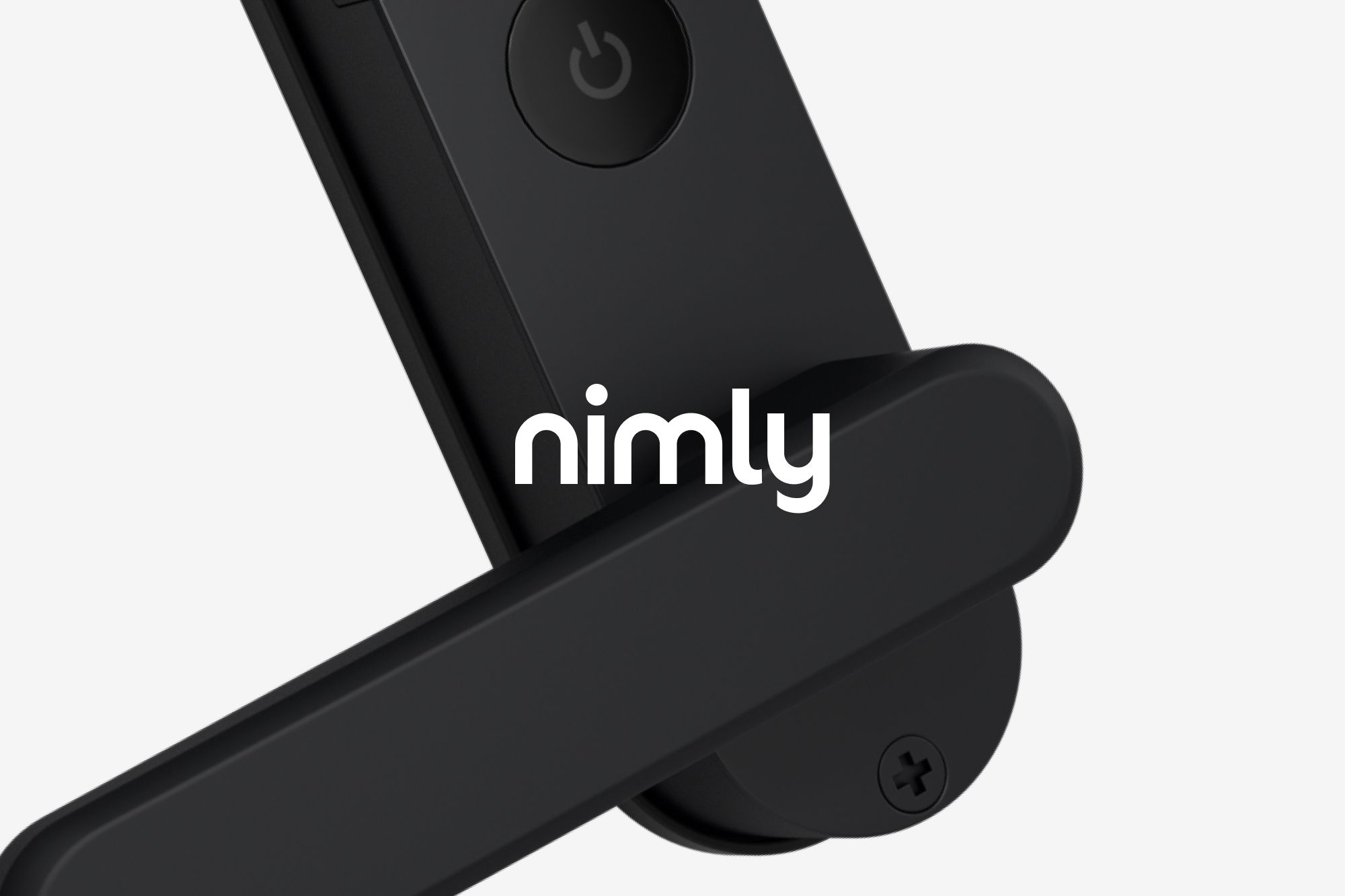 Close-up of Nimly smart lock handle on a white background.
