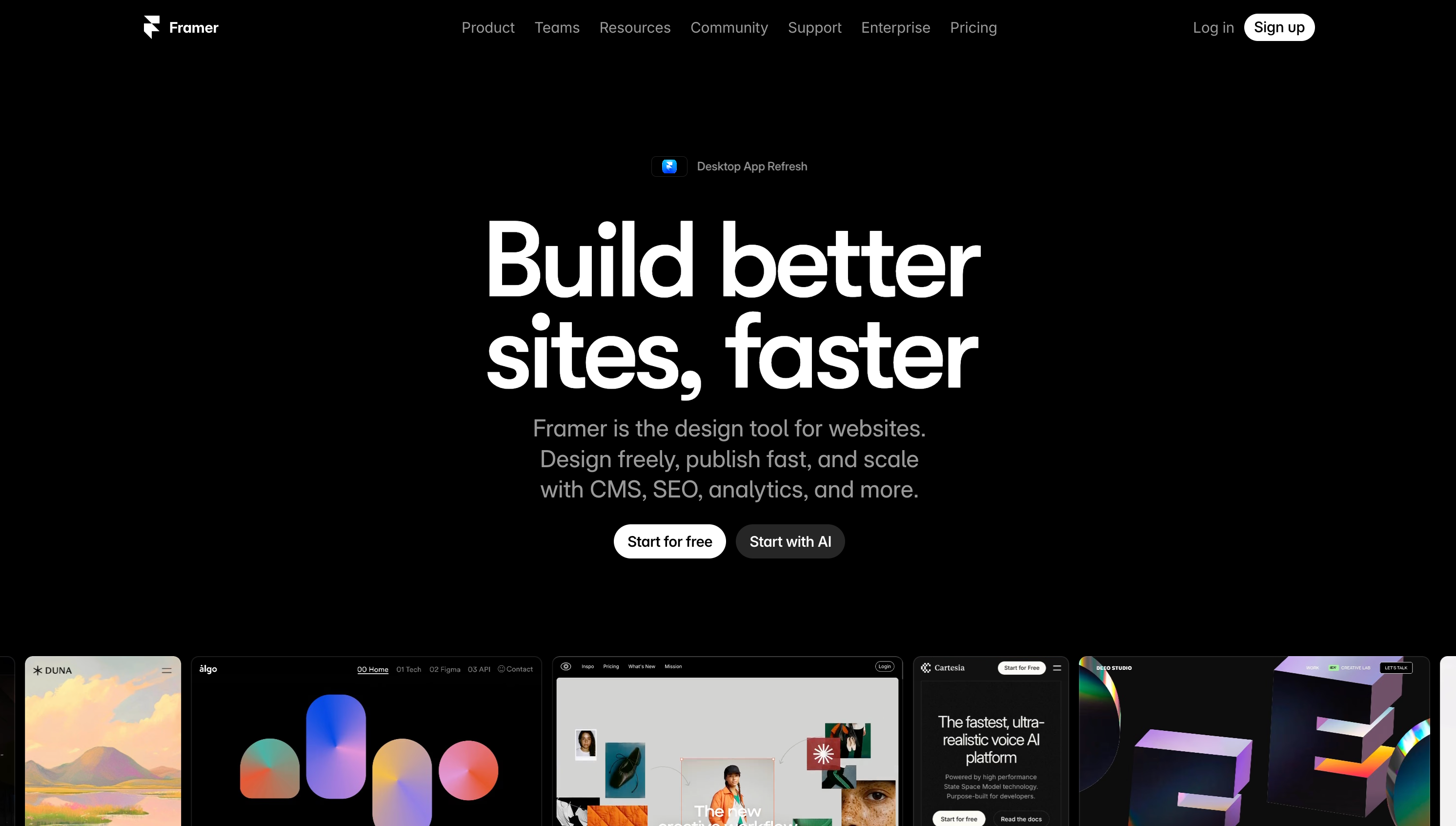 A beginner’s guide to using Framer effectively showcases Framer's design tool homepage.