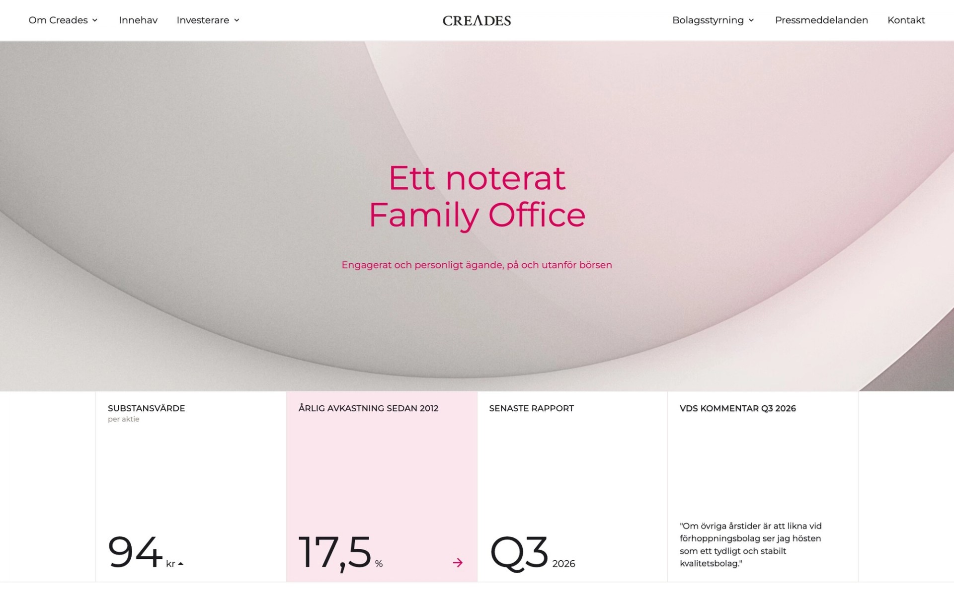 Creades website homepage on desktop