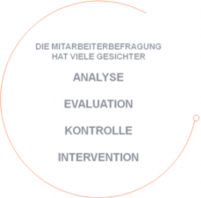 Infografik: Die Mitarbeiterbefragung dient der Analyse, Evaluation, Kontrolle und Intervention