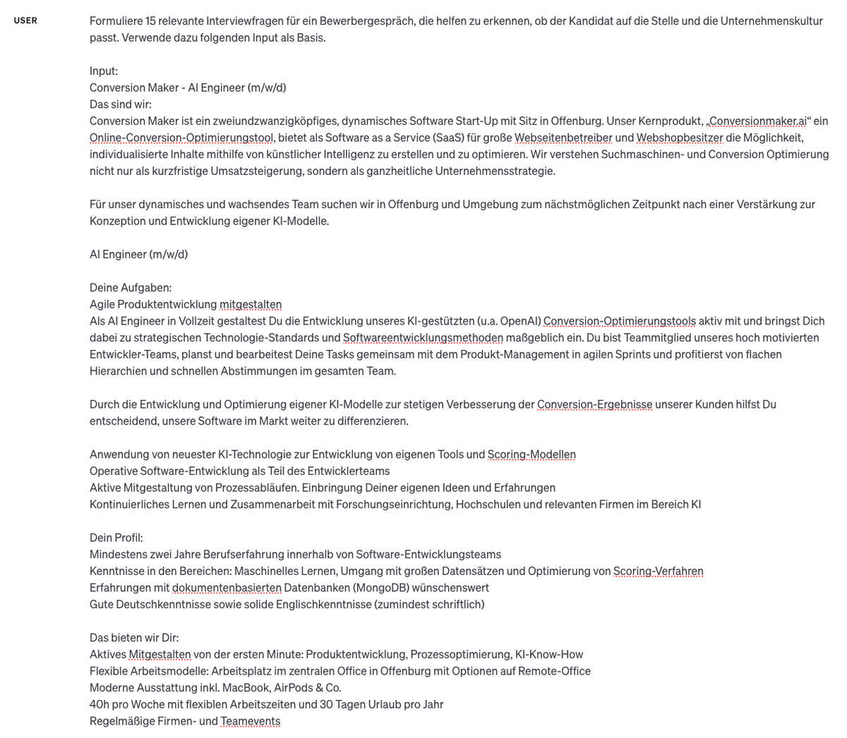 ChatGPT kann eine wertvolle Unterstützung sein, z. B. für eine Unternehmensbeschreibung
