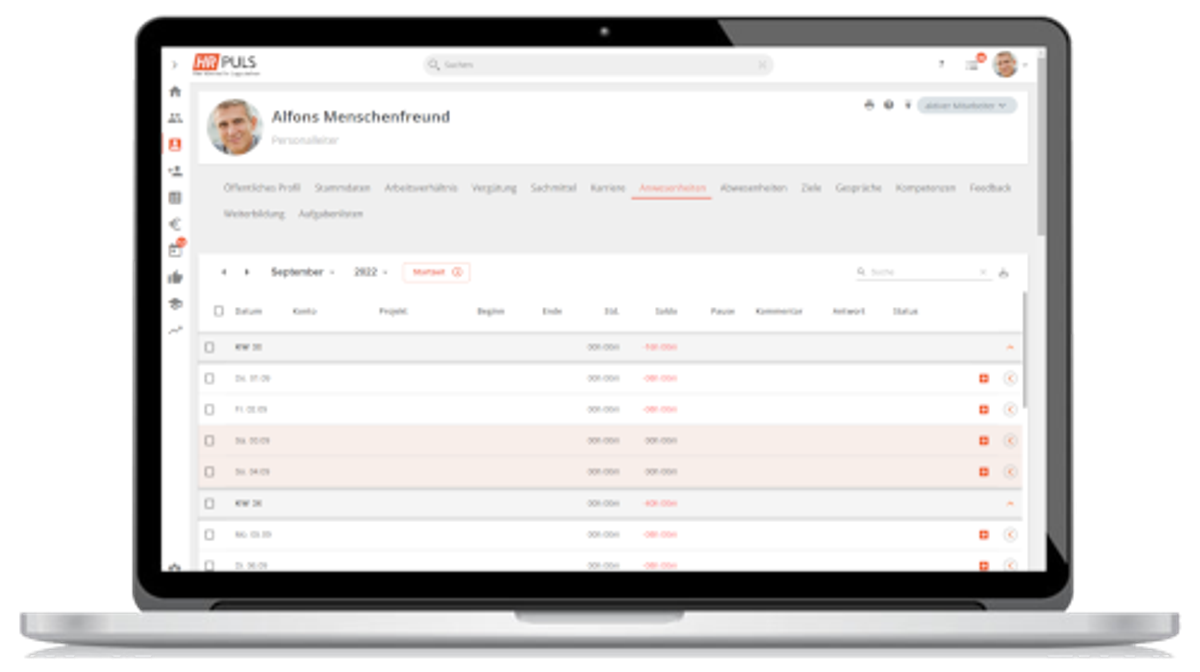 Screenshot aus der HR Software von HR Puls mit digitalen Gehaltsdokumente