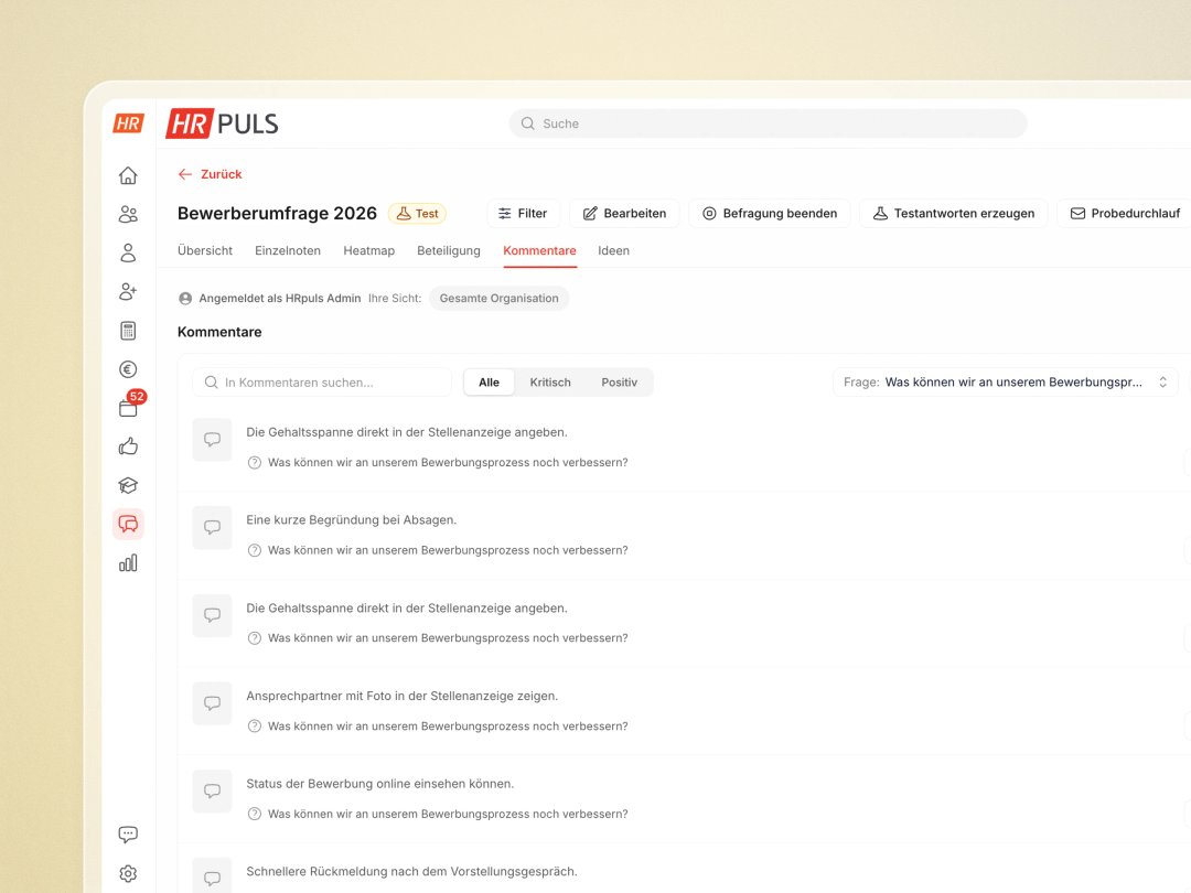 Bewerberbefragung in HR Puls: Verbesserungsvorschläge von Bewerbenden zum Bewerbungsprozess auf einen Blick