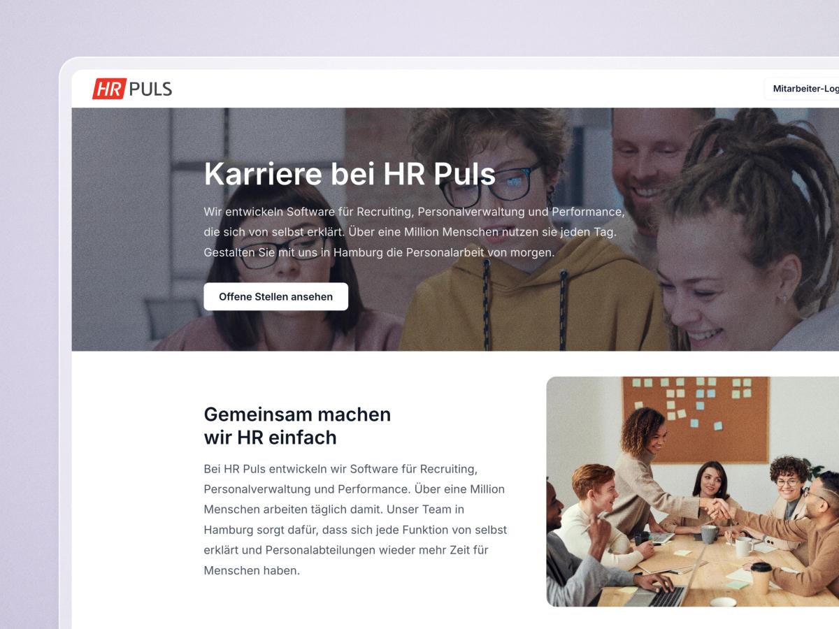 Employer Branding mit HR Puls: eigene Karriereseite mit Teamfoto, Texten und offenen Stellen