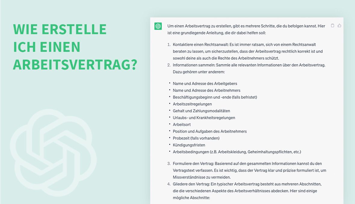 ChatGPT erklärt Schritt für Schritt, wie man einen Arbeitsvertrag erstellt