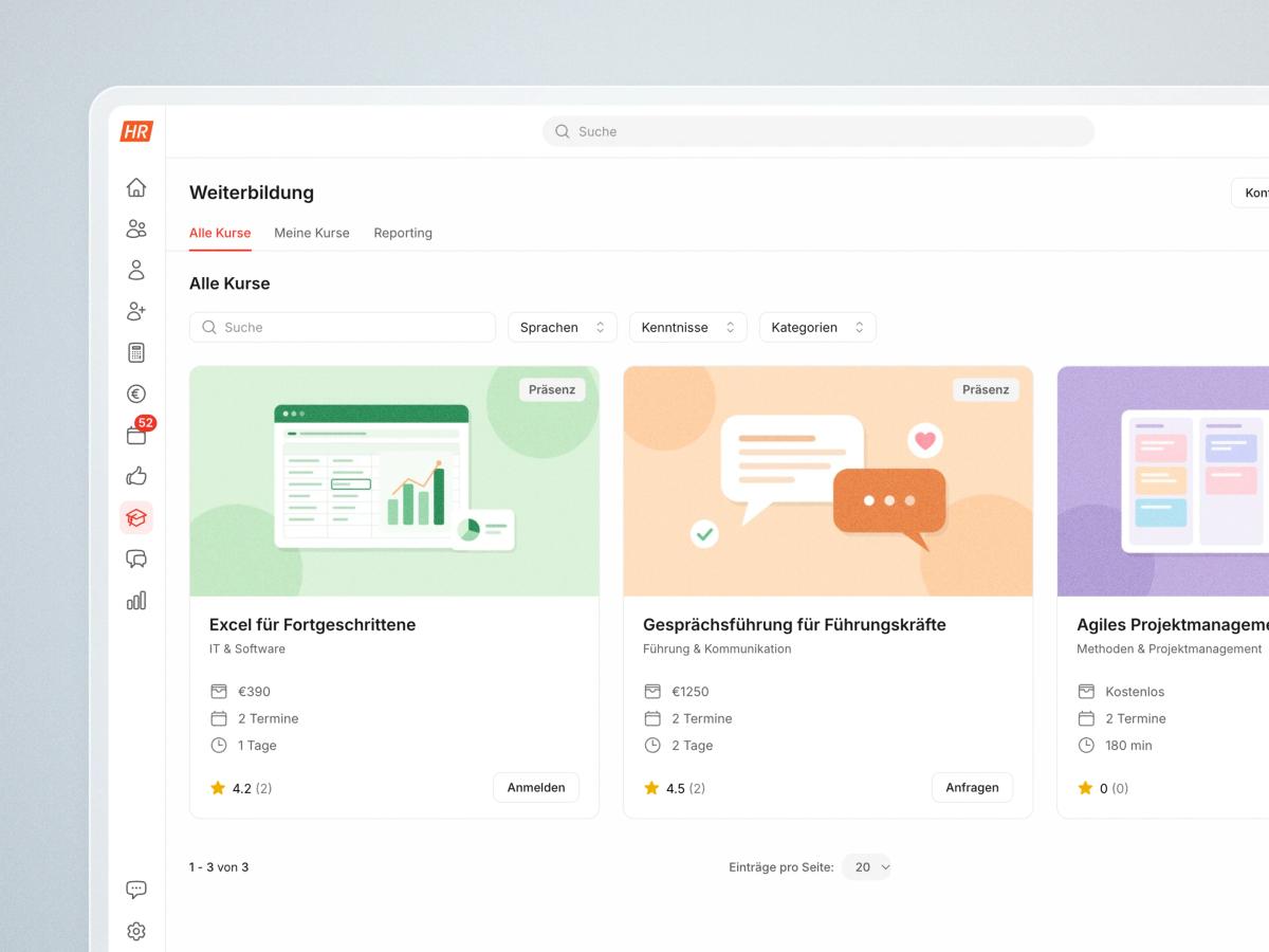 Weiterbildung in HR Puls: Kurskatalog mit Kursen zu Excel, Gesprächsführung und Projektmanagement
