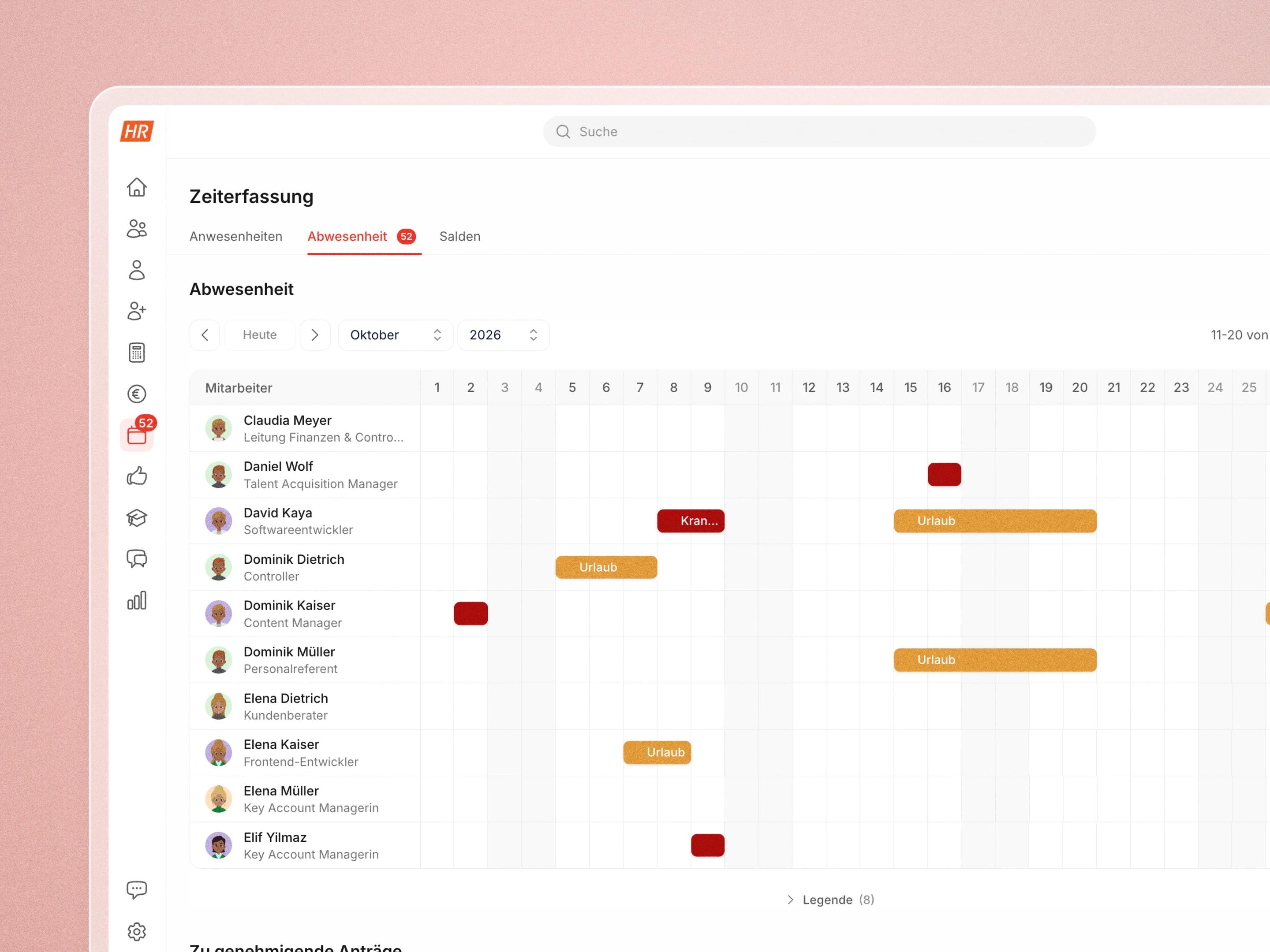 Abwesenheitsverwaltung in HR Puls: Teamkalender mit Urlaub, Krankheit und Schulungen