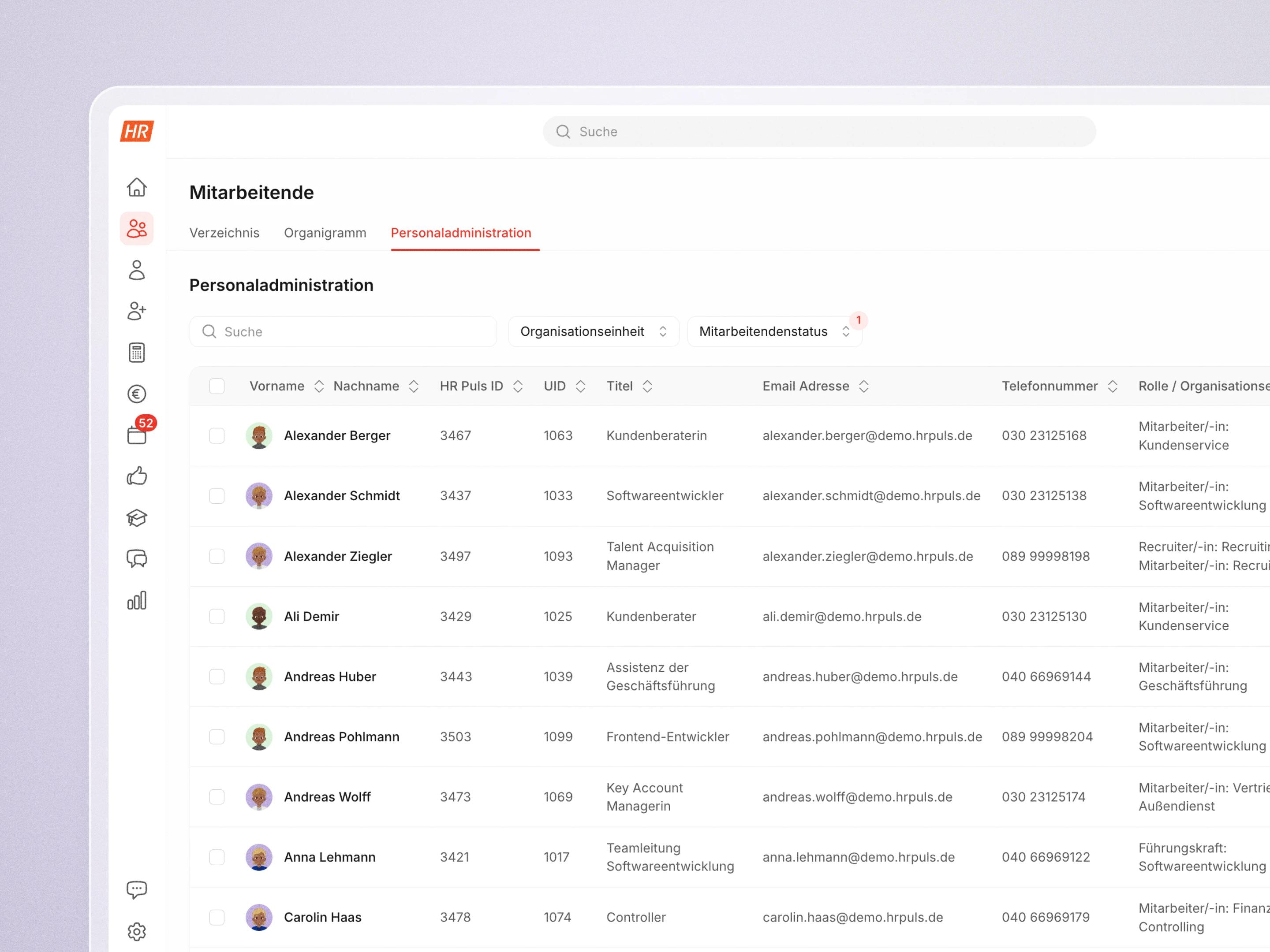 Digitale Personalakte in HR Puls: Personaladministration mit allen Mitarbeiterdaten auf einen Blick