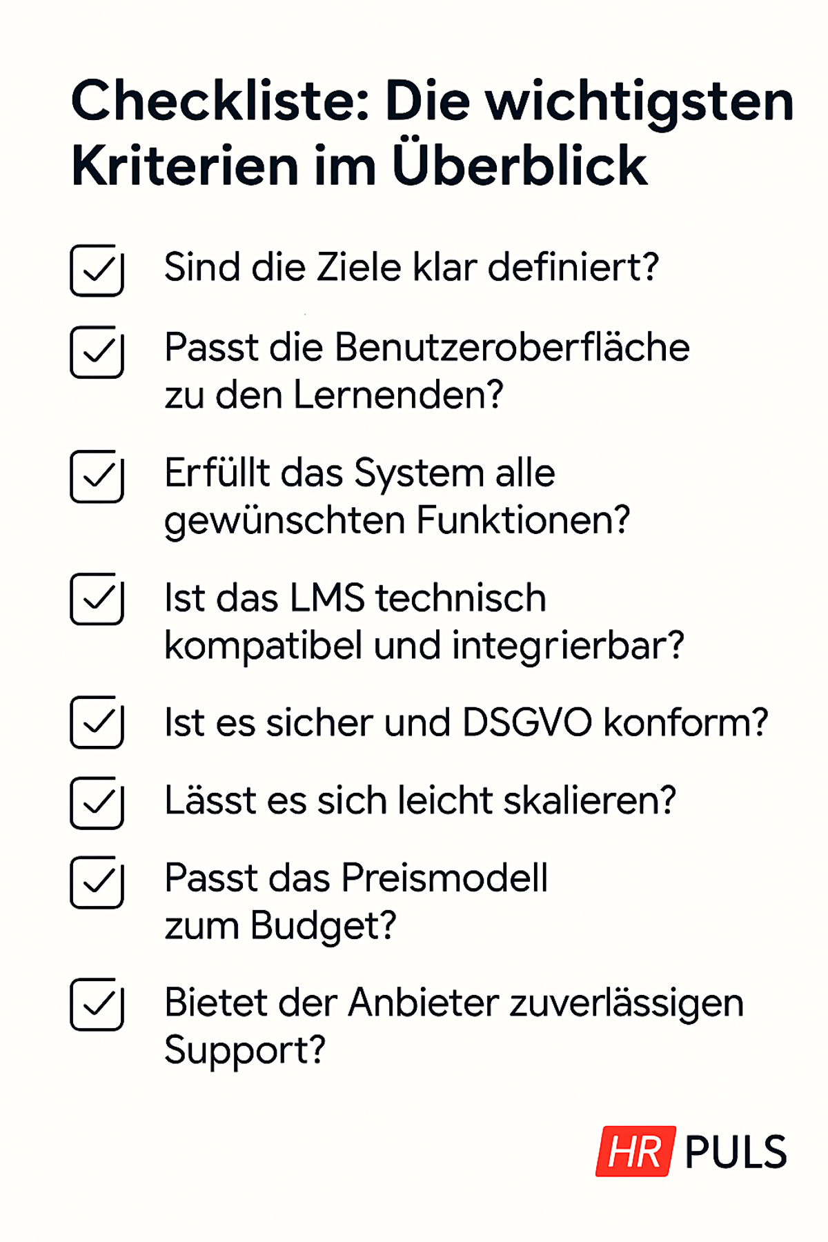 Checkliste der wichtigsten Kriterien LMS_HR Puls