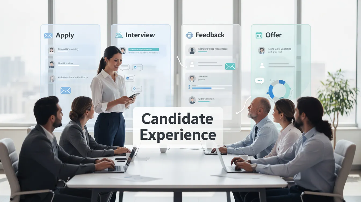 Das Bild zeigt eine moderne Recruiting-Plattform, die den gesamten Bewerbungsprozess optimiert. Mit Funktionen wie KI-gestütztem Matching und automatisierten Workflows unterstützt die Software Unternehmen dabei, Top-Talente effizient zu finden und ein positives Candidate Experience zu gewährleisten.