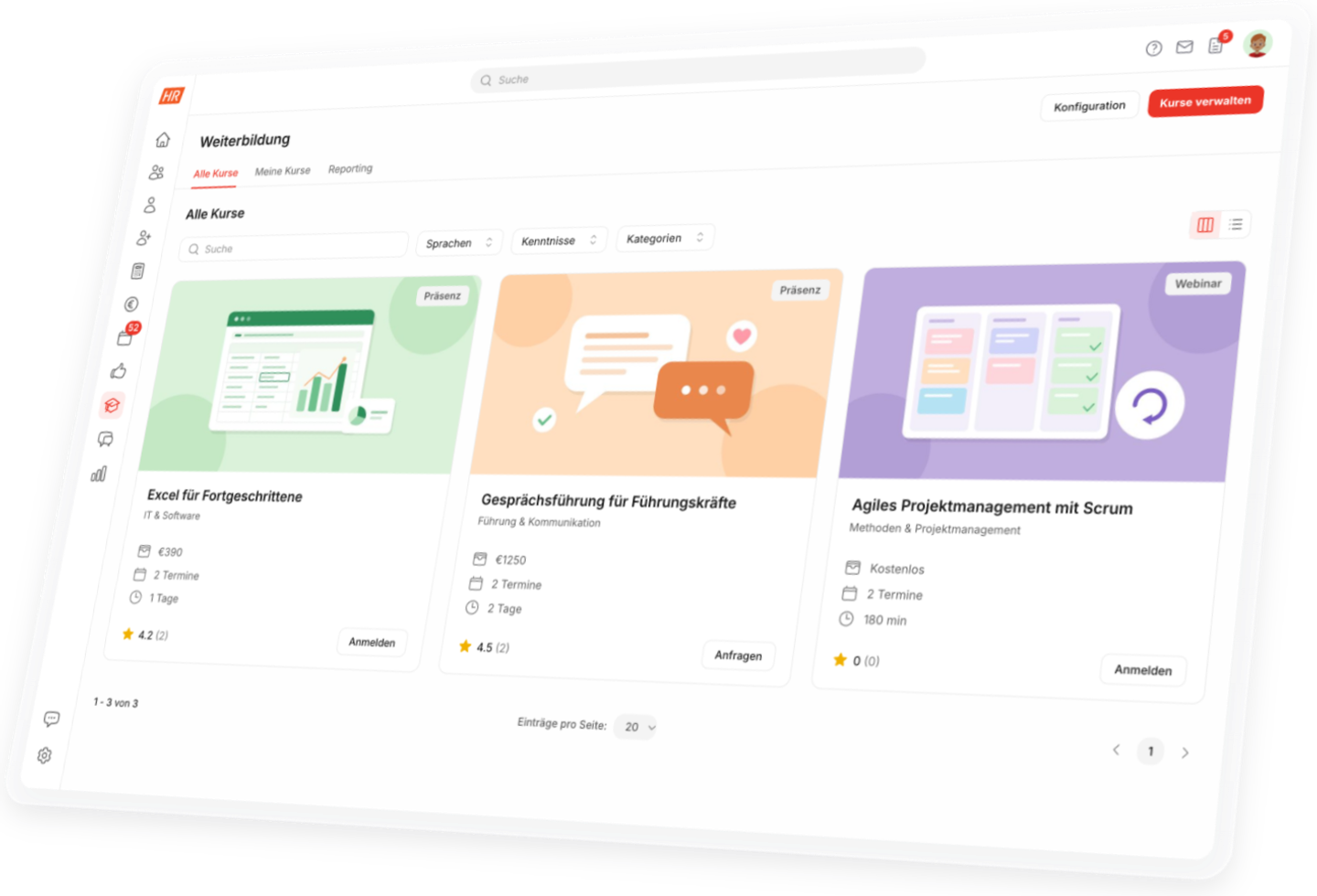 Weiterbildung Software HR Puls: Kurskatalog mit Kursen zu Excel, Gesprächsführung und agilem Projektmanagement