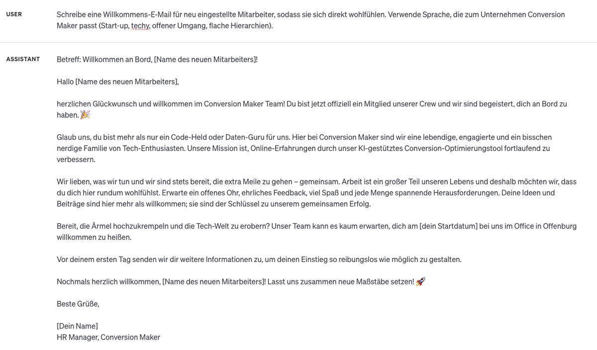 ChatGPT kann eine wertvolle Unterstützung sein, z. B. für eine Unternehmensbeschreibung