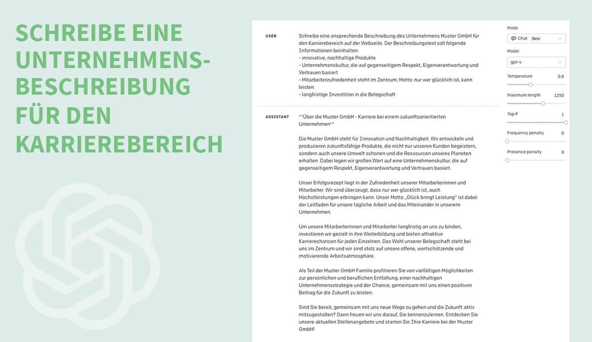 ChatGPT kann eine wertvolle Unterstützung sein, z. B. für eine Unternehmensbeschreibung
