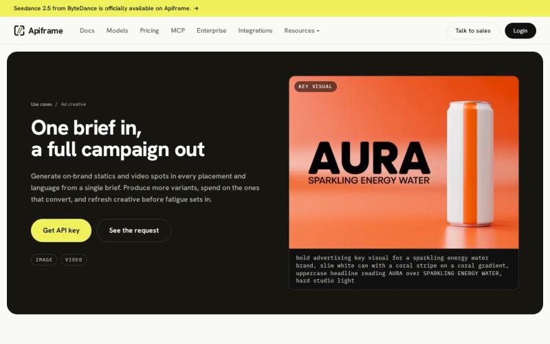 Screenshot of the Apiframe website