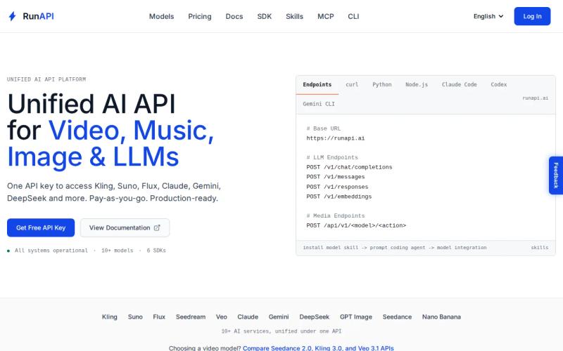 Screenshot of the RunAPI website