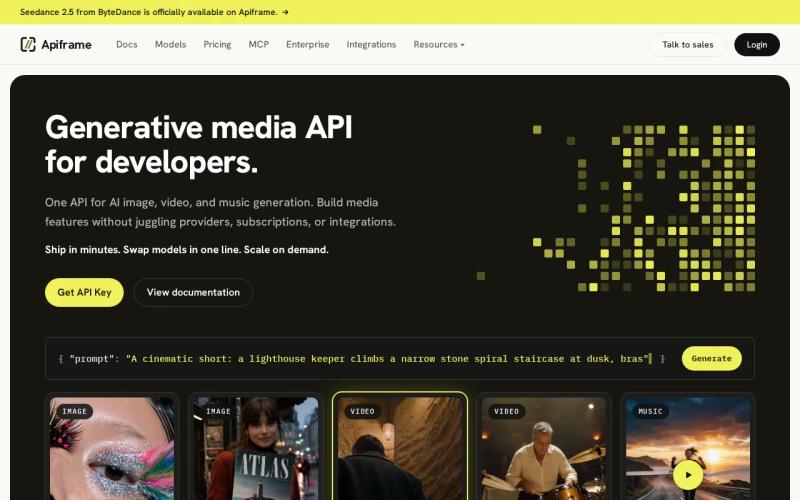 Screenshot of the Apiframe website