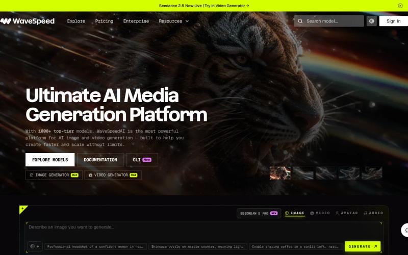 Screenshot of the WaveSpeedAI: One API key for image website