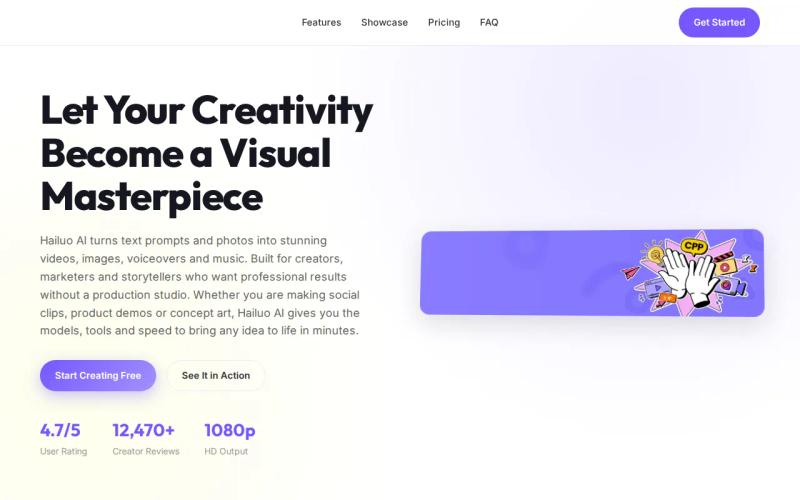 Screenshot of the Hailuo website