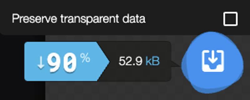 The save button in the bottom corner of the Squoosh interface for downloading the compressed WebP file